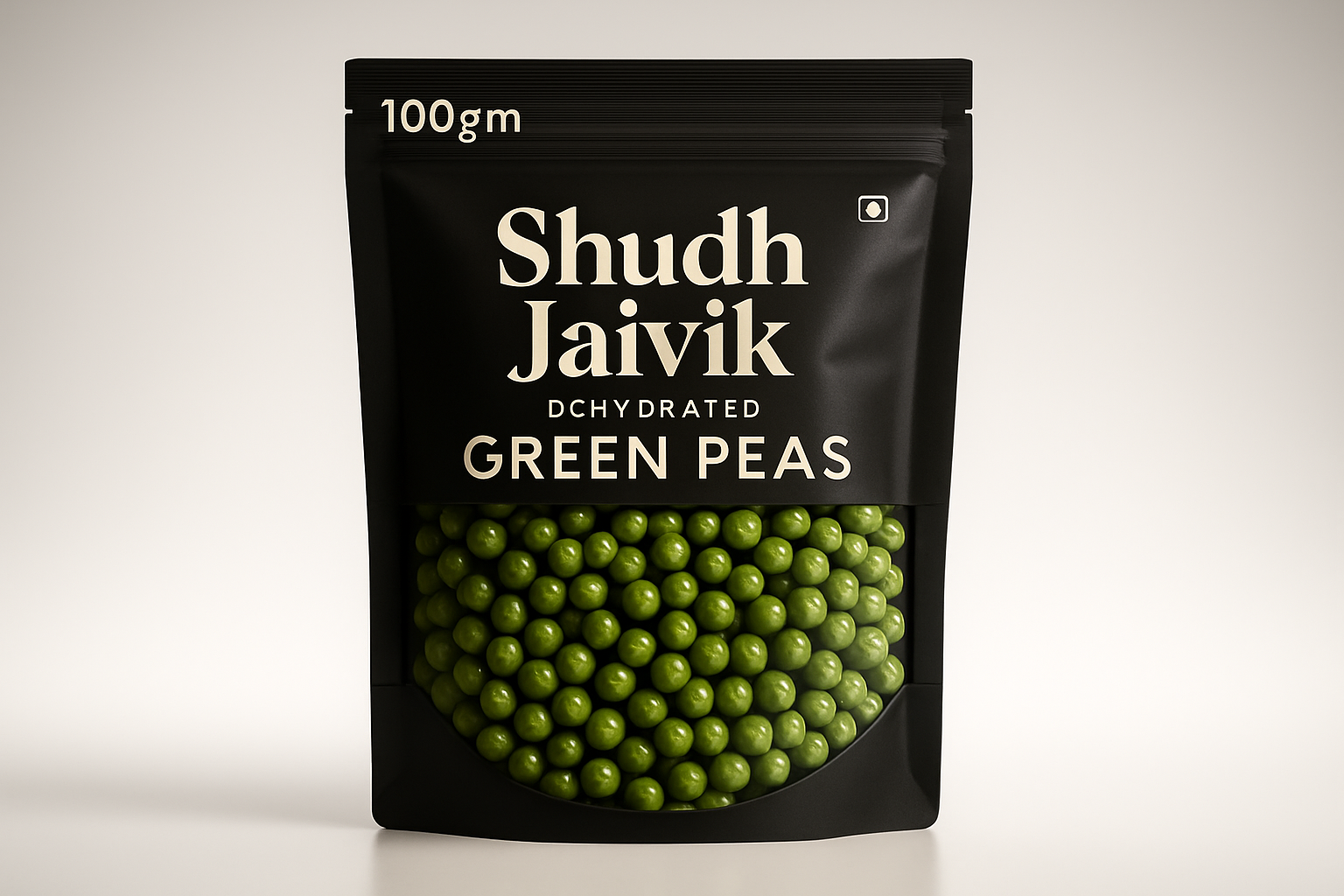 Dehydrated Green Peas with 100gm label