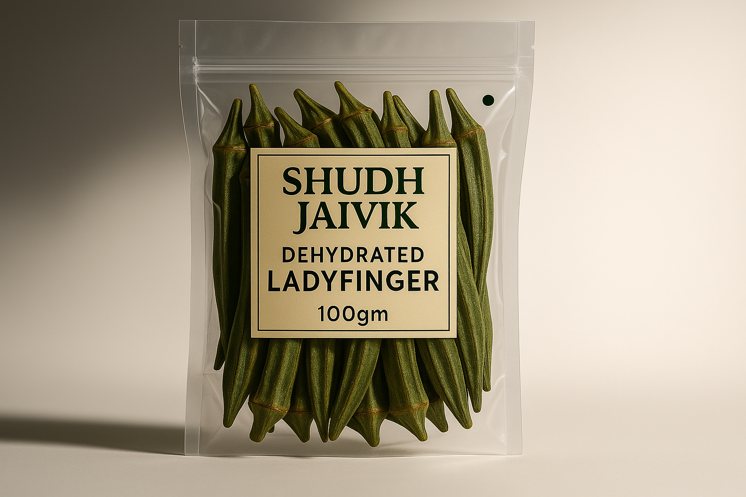 Dehydrated Ladyfinger with integrated 100gm on packaging