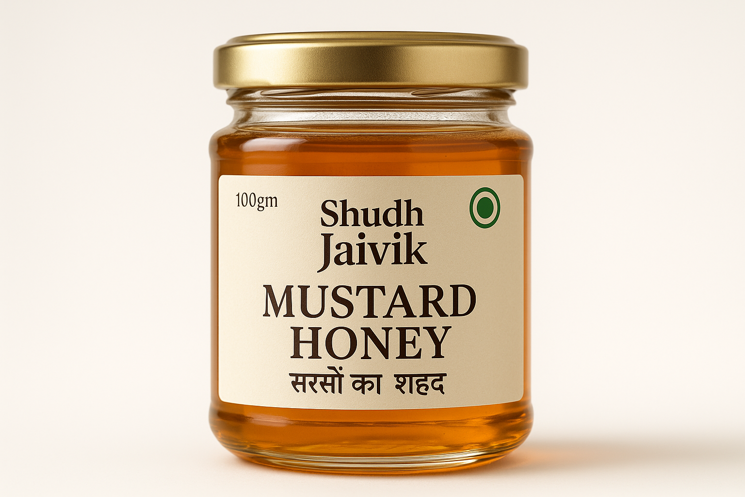 Shudh Jaivik Mustard Honey - Premium Glass Jar Front View