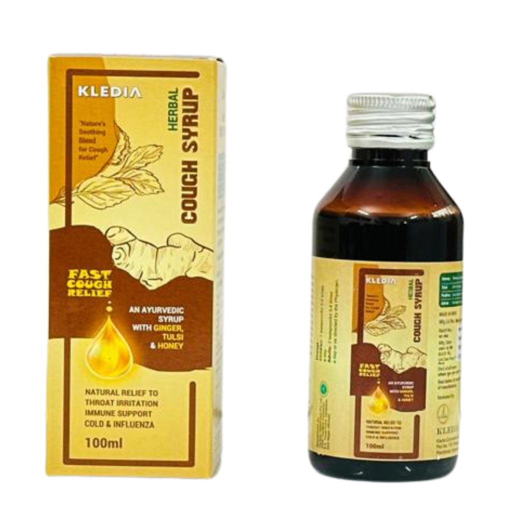 KLEDIA Herbal Cough Syrup - Fast Acting Relief with Ginger, Tulsi & Honey (100ml)
