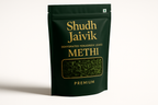 45-degree angled view of Shudh Jaivik Dehydrated Fenugreek Leaves