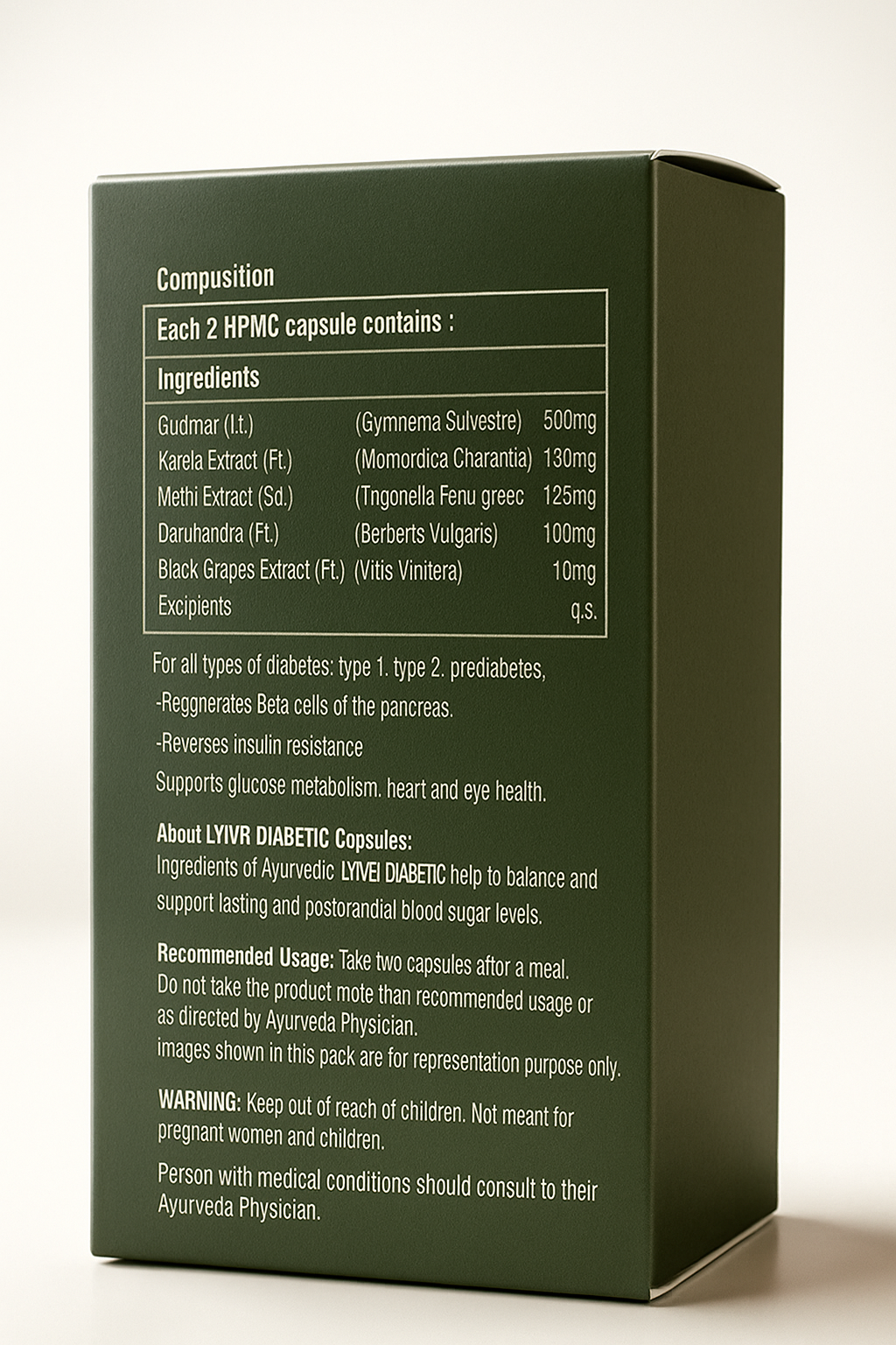 LYIVR DIABETIC - Herbal Diabetic Care & Immune Booster Capsules (60 Capsules) Jar