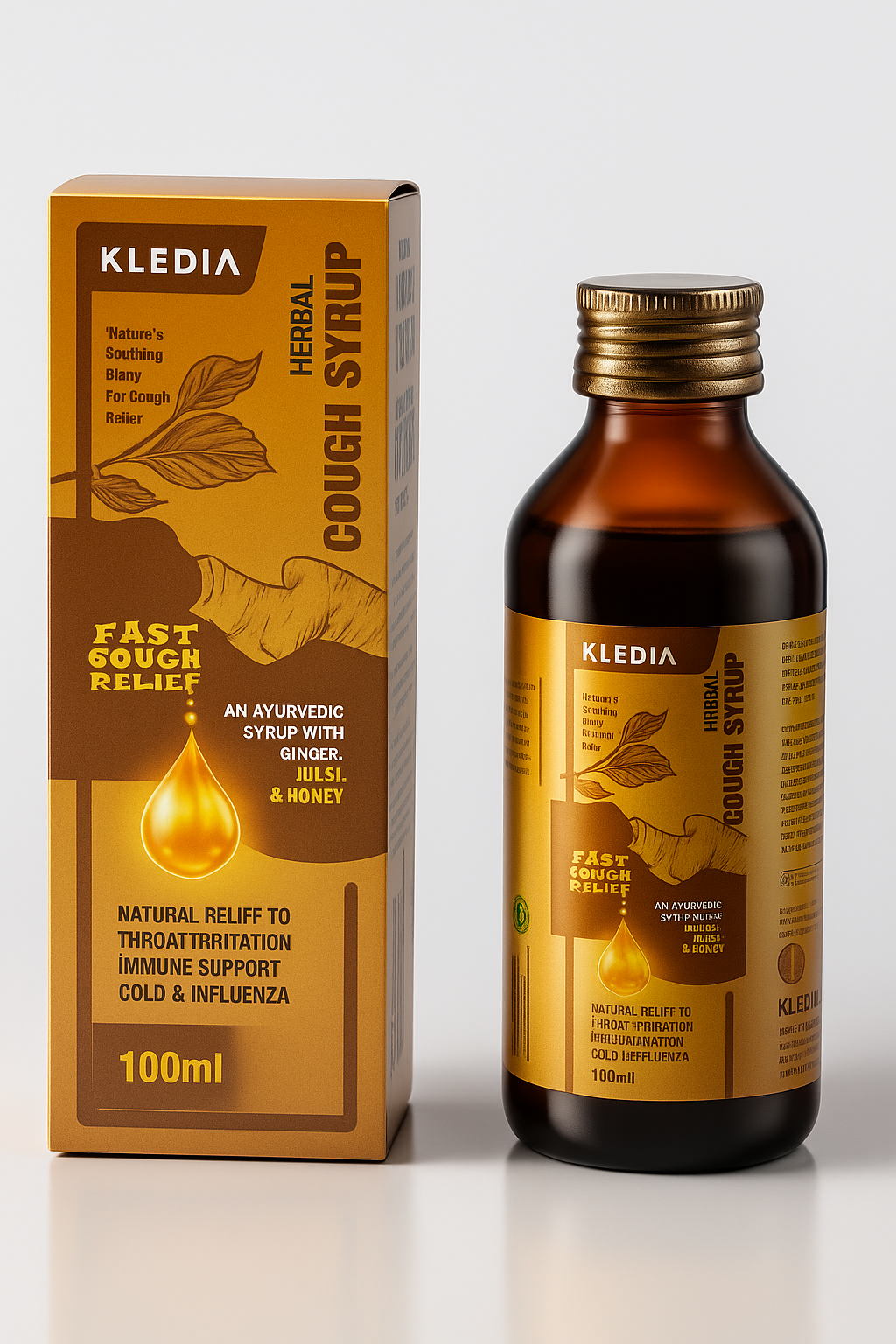 KLEDIA Herbal Cough Syrup - Fast Acting Relief with Ginger, Tulsi & Honey (100ml)