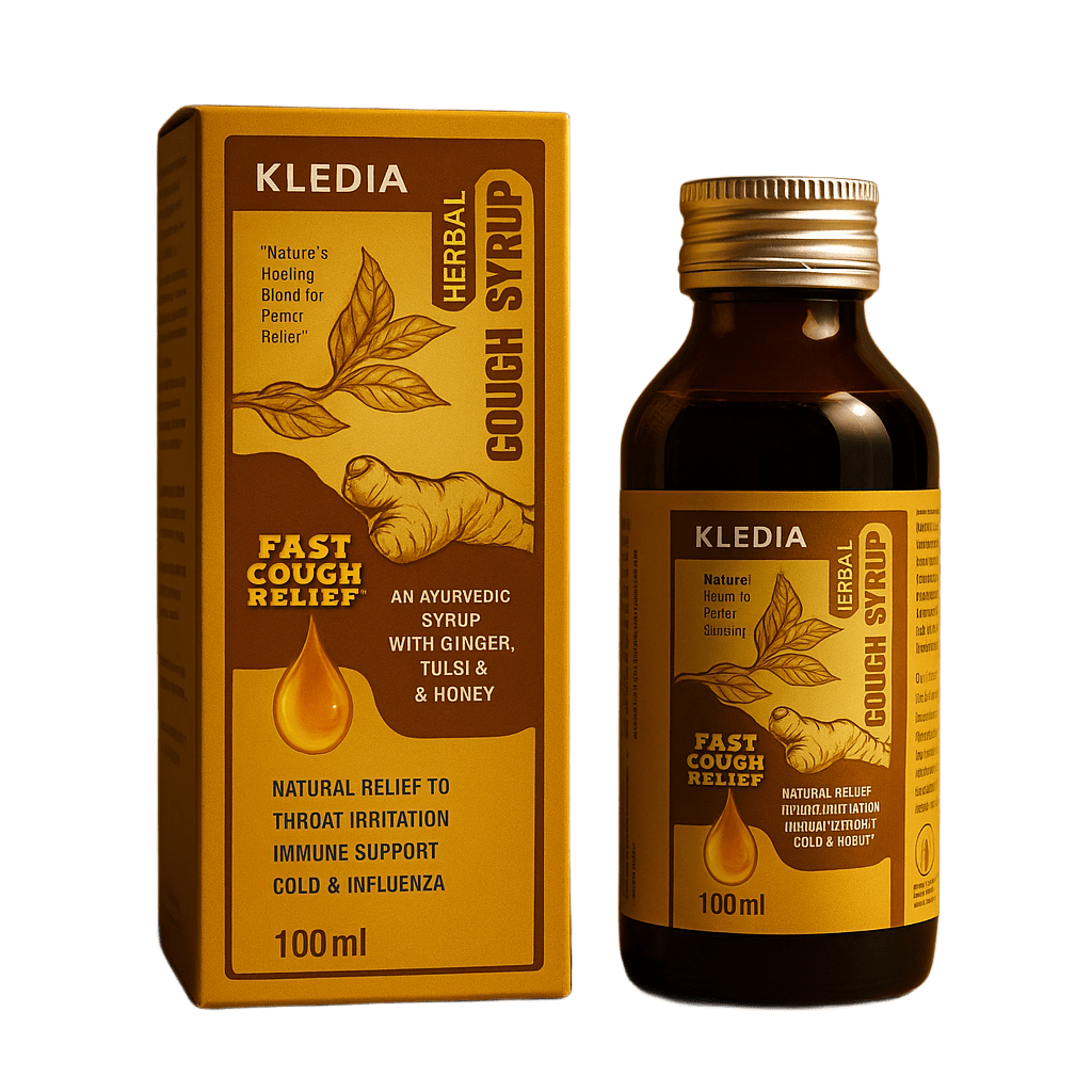 KLEDIA Herbal Cough Syrup - Fast Acting Relief with Ginger, Tulsi & Honey (100ml)