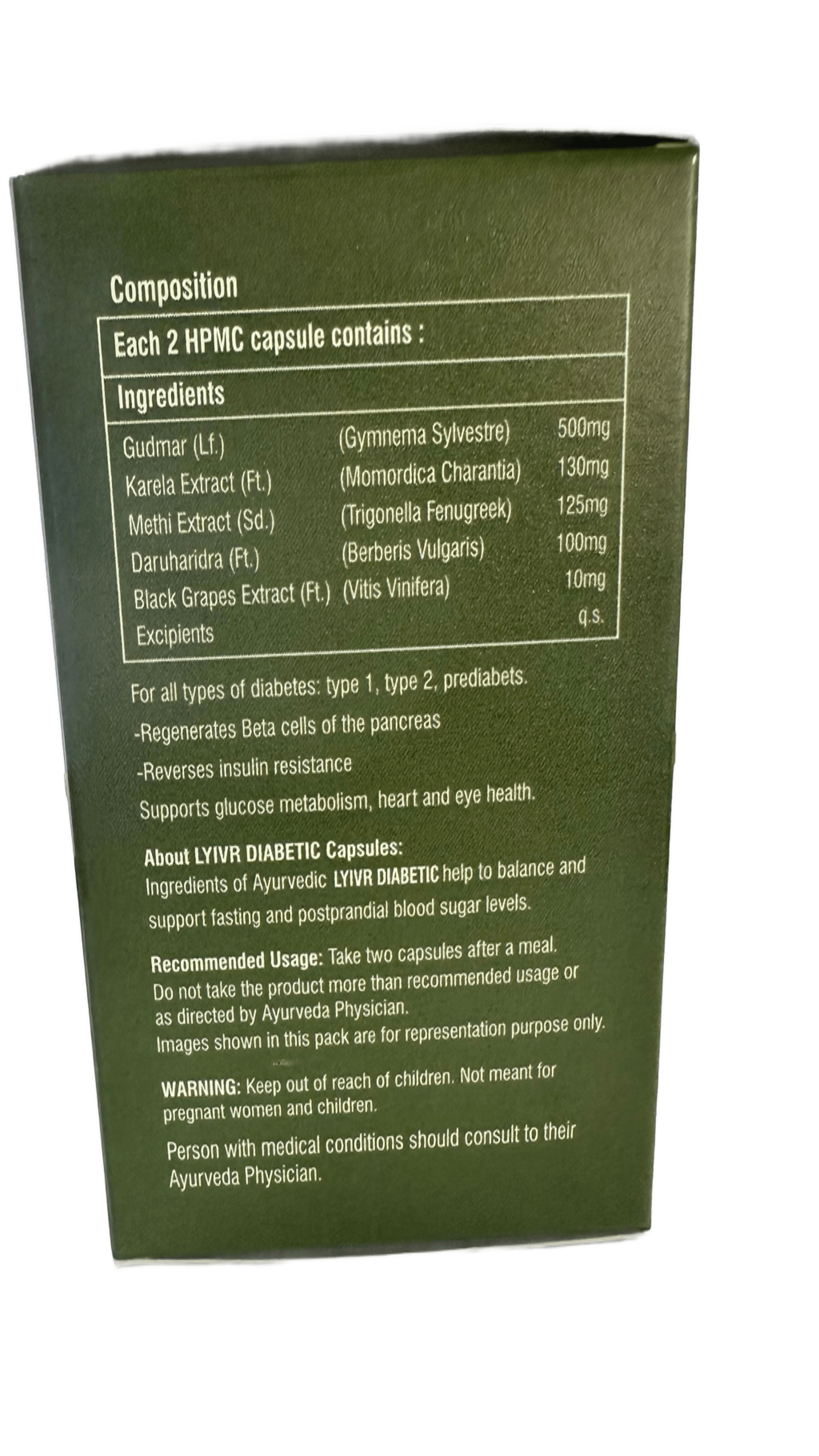 LYIVR DIABETIC - Herbal Diabetic Care & Immune Booster Capsules (60 Capsules) Jar