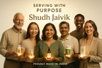 Cinematic 3D advertisement showing diverse people with Shudh Jaivik products and "Serving with Purpose" message