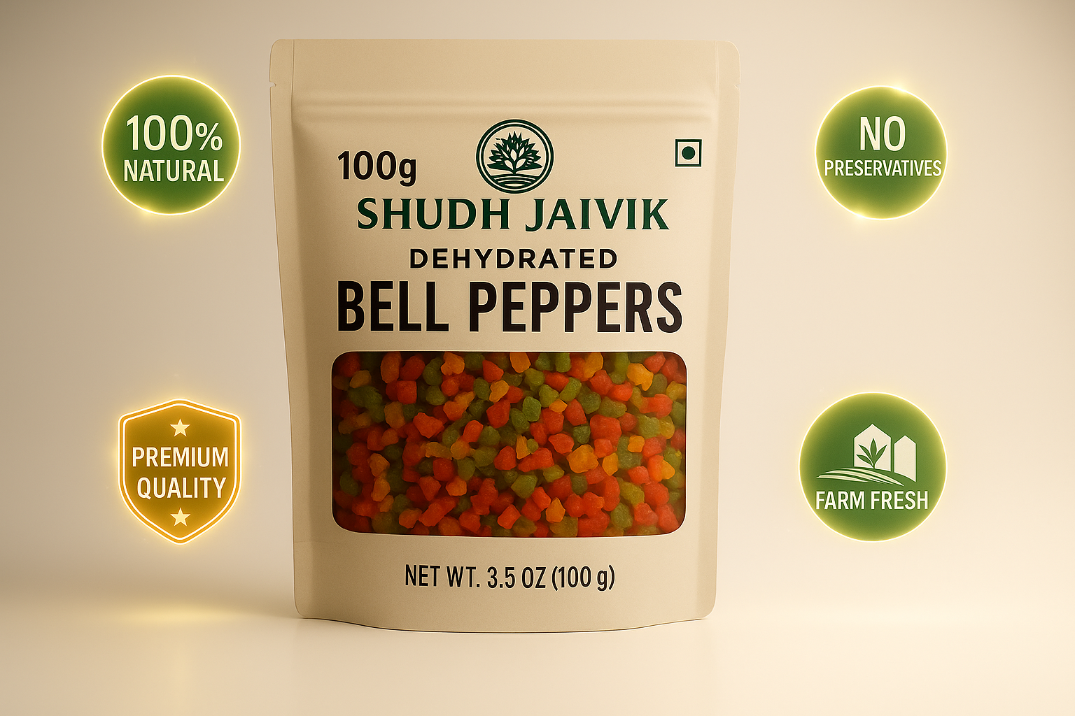 Dehydrated Bell Peppers with 100gm on product