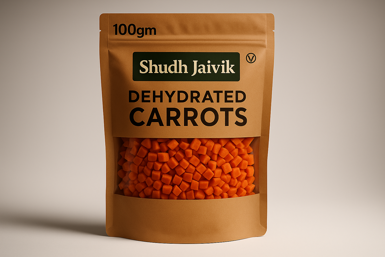 Dehydrated Carrots with 100gm label