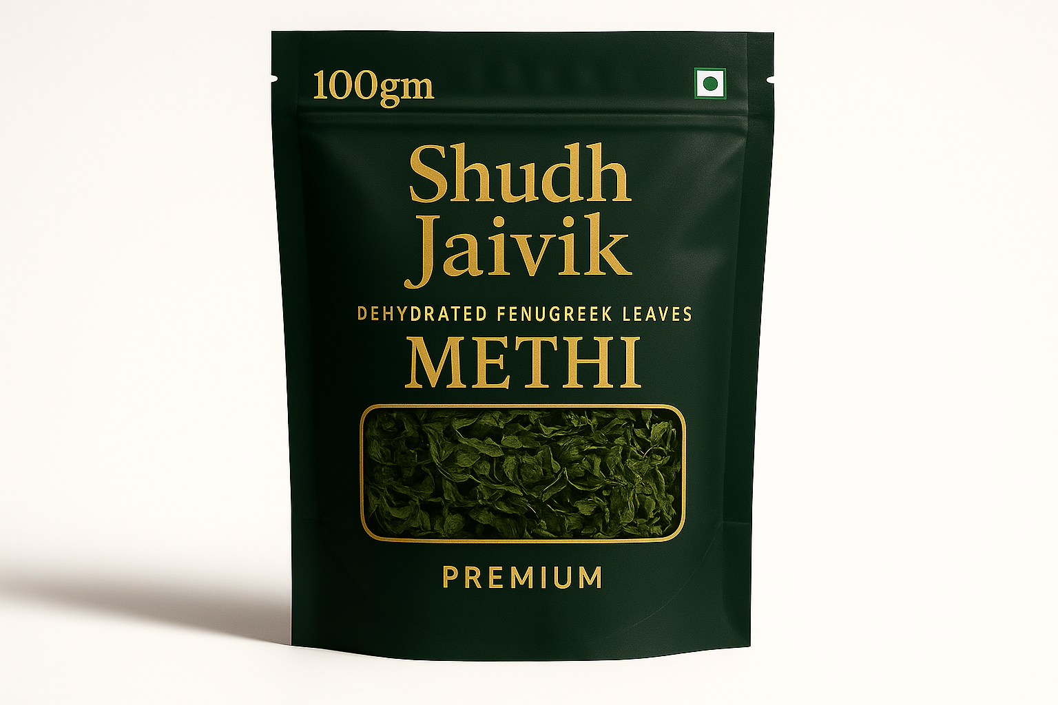 Dehydrated Fenugreek Leaves with 100gm label