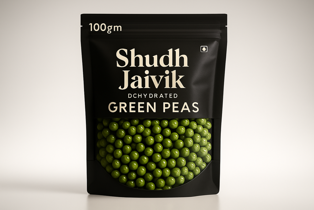 Dehydrated Green Peas with 100gm label
