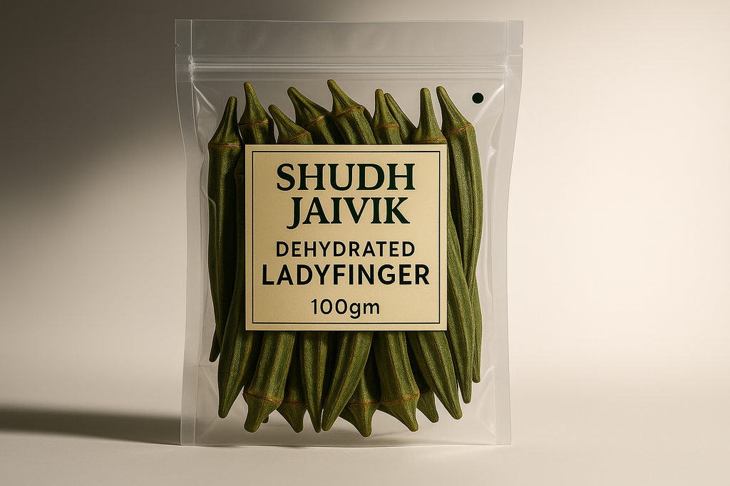 Dehydrated Ladyfinger with integrated 100gm on packaging