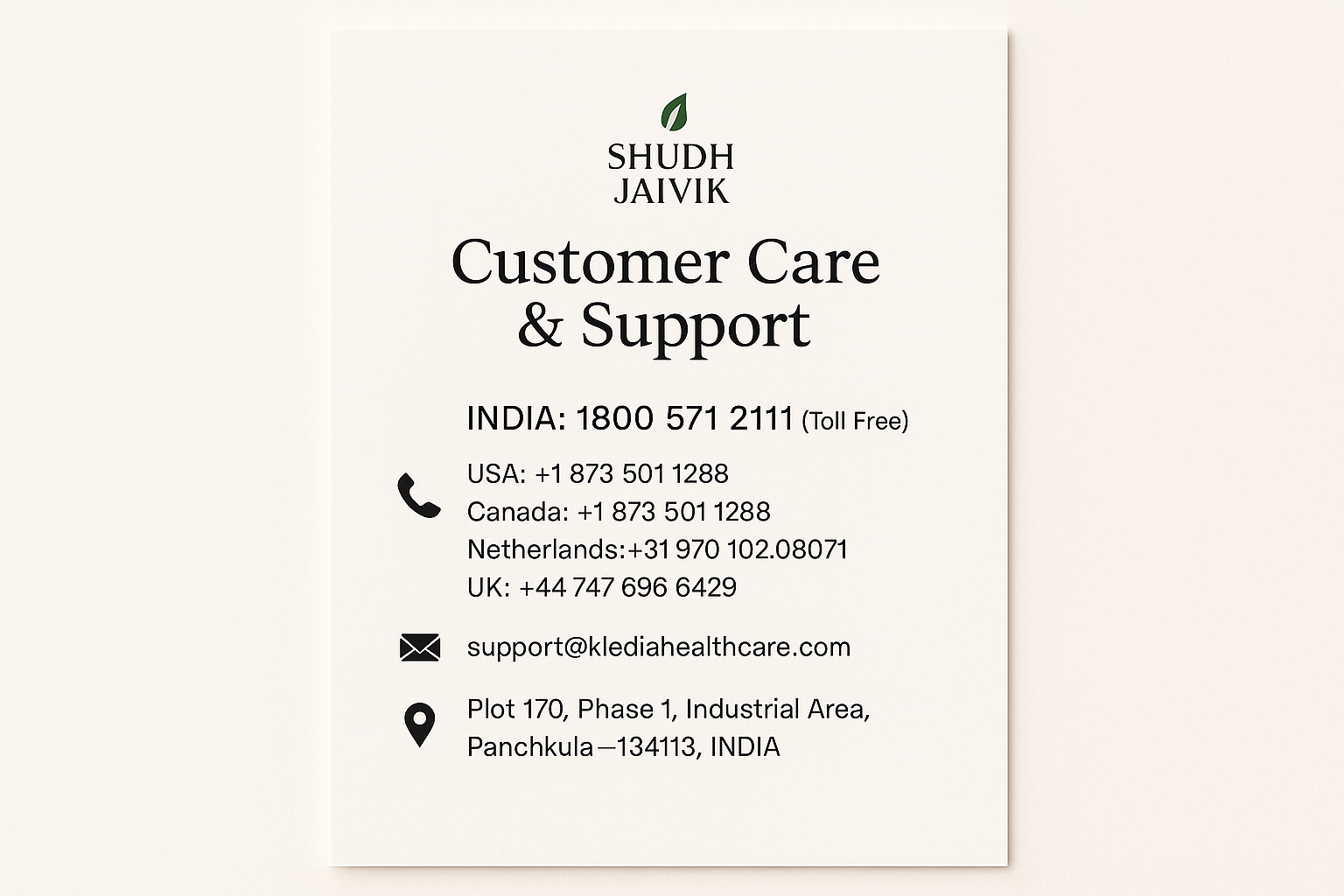 Shudh Jaivik - Customer Care Contact