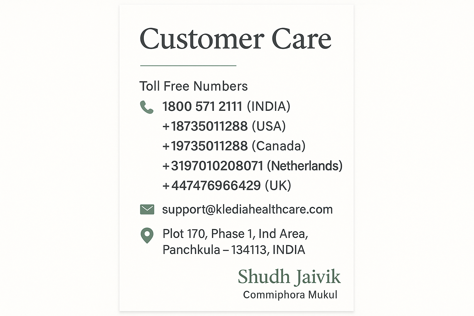 Customer Care Contact Details