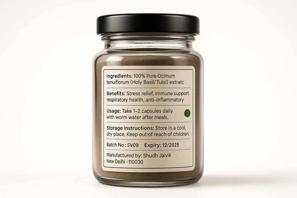 Shudh Jaivik Holy Basil - Back Label