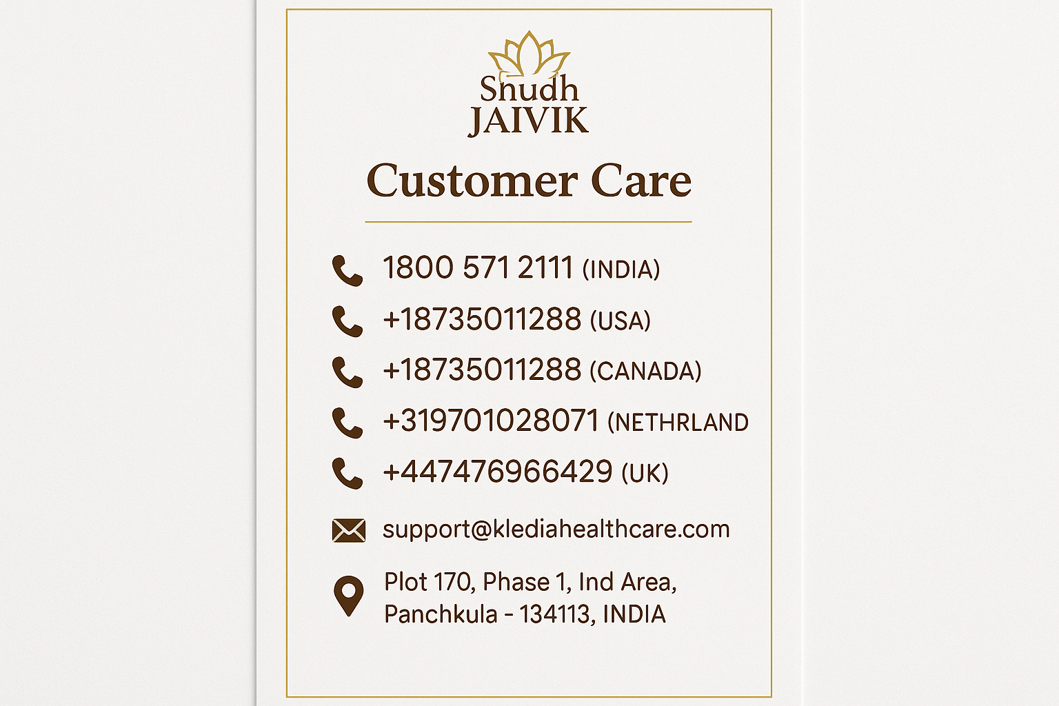 Customer Care Contact Information