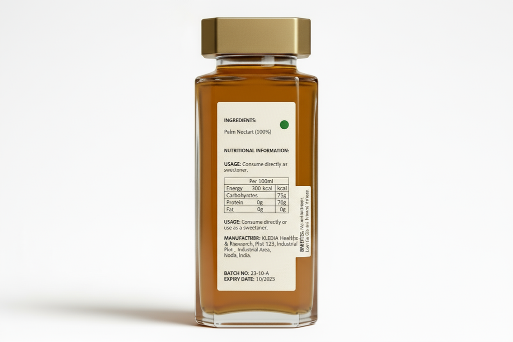 Shudh Jaivik Neera Palm Nectar - Back Label with Ingredients