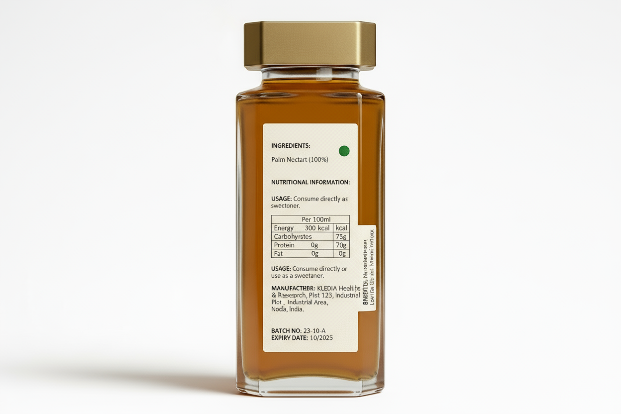 Shudh Jaivik Neera Palm Nectar - Back Label with Ingredients