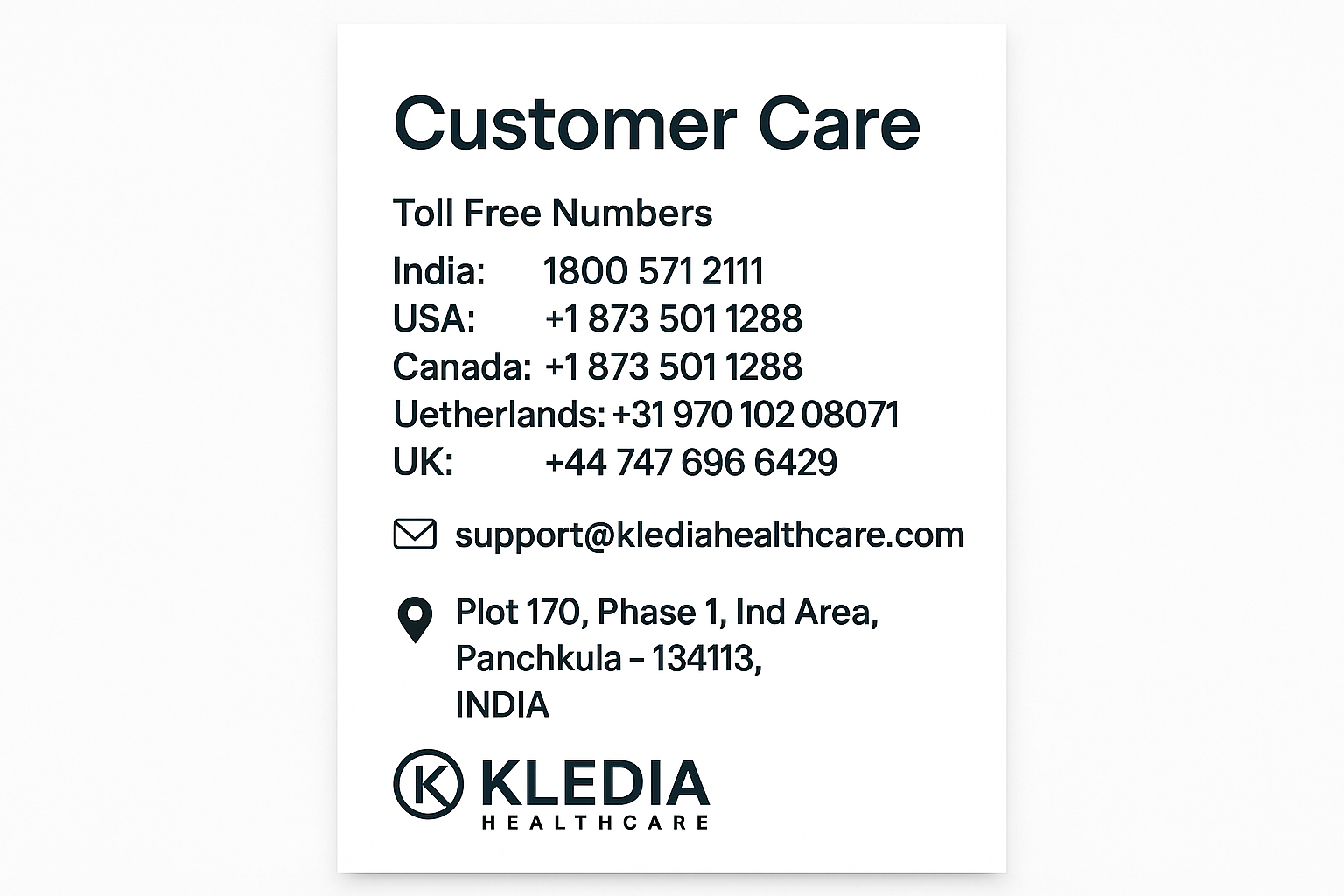 KLEDIA Healthcare Customer Care