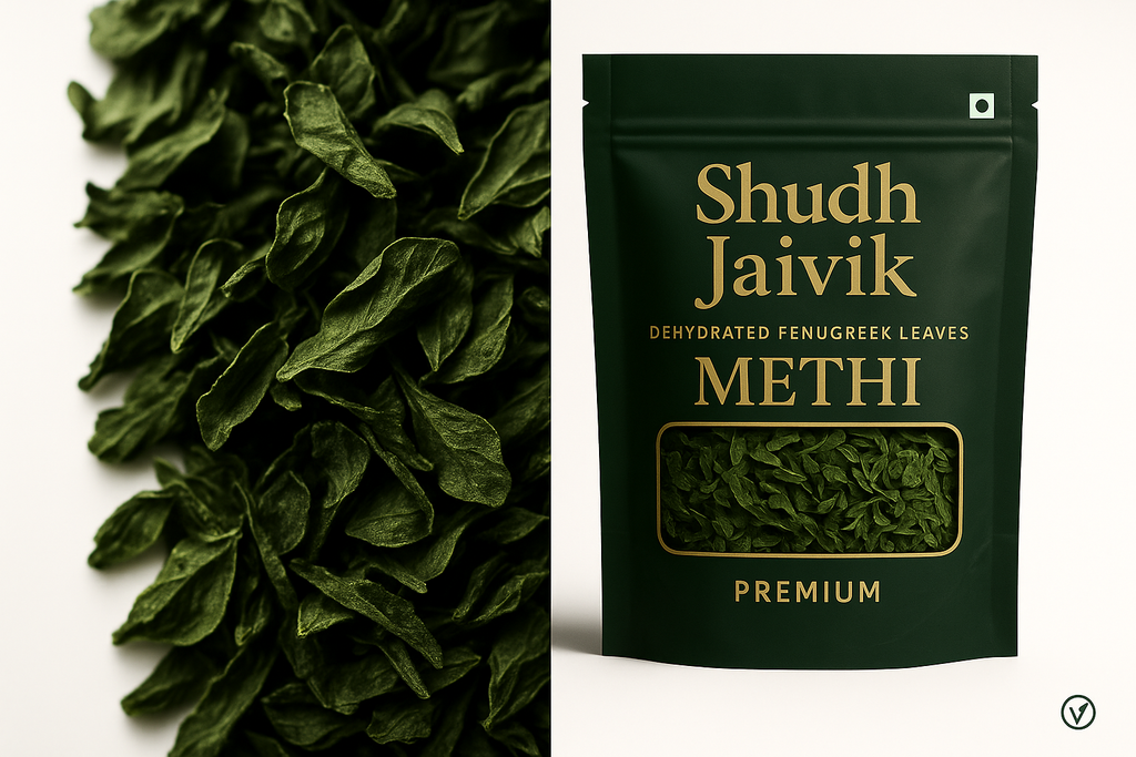 Macro close-up of dehydrated fenugreek leaves texture