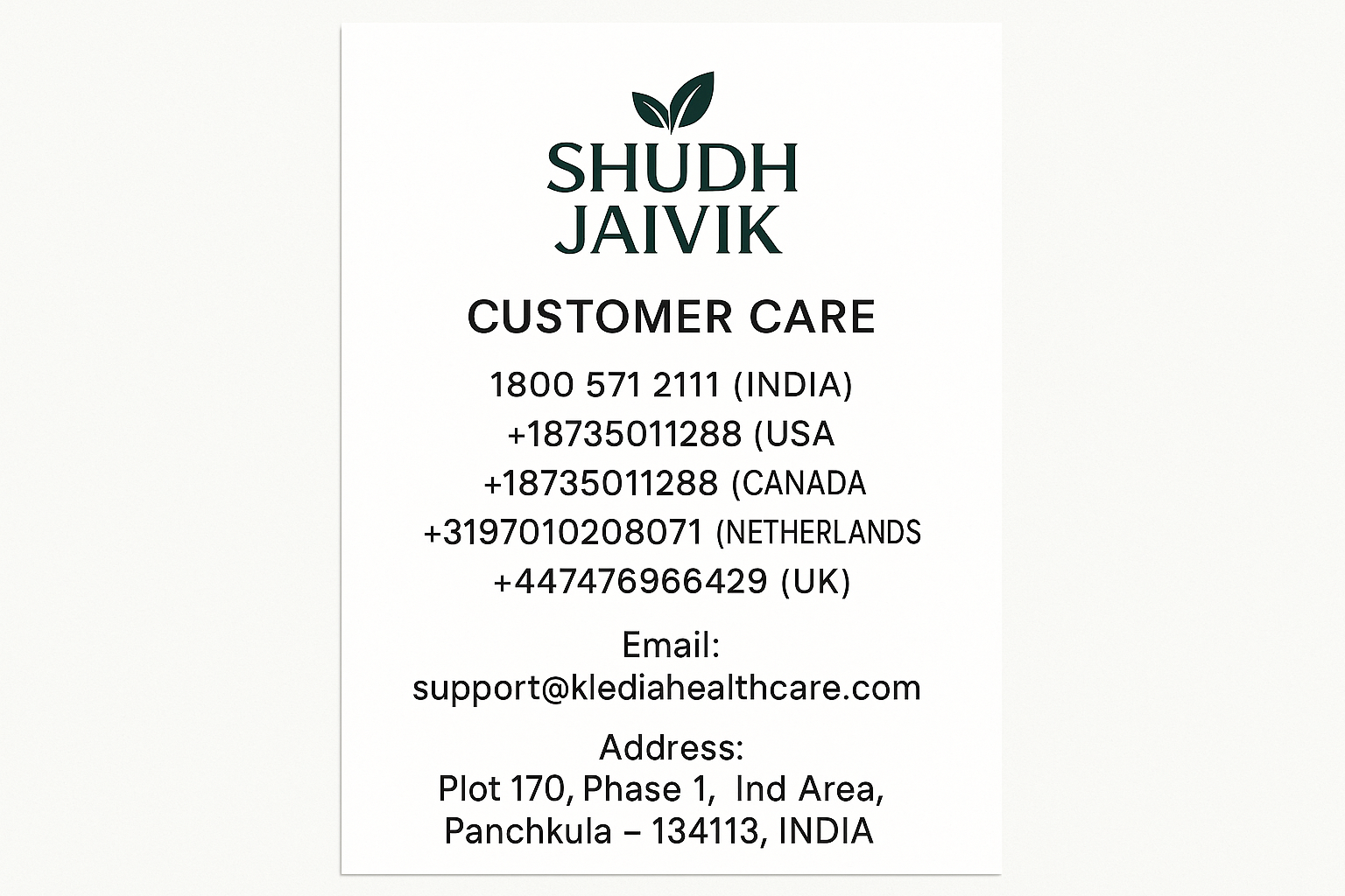 Shudh Jaivik - Customer Care Contact Details