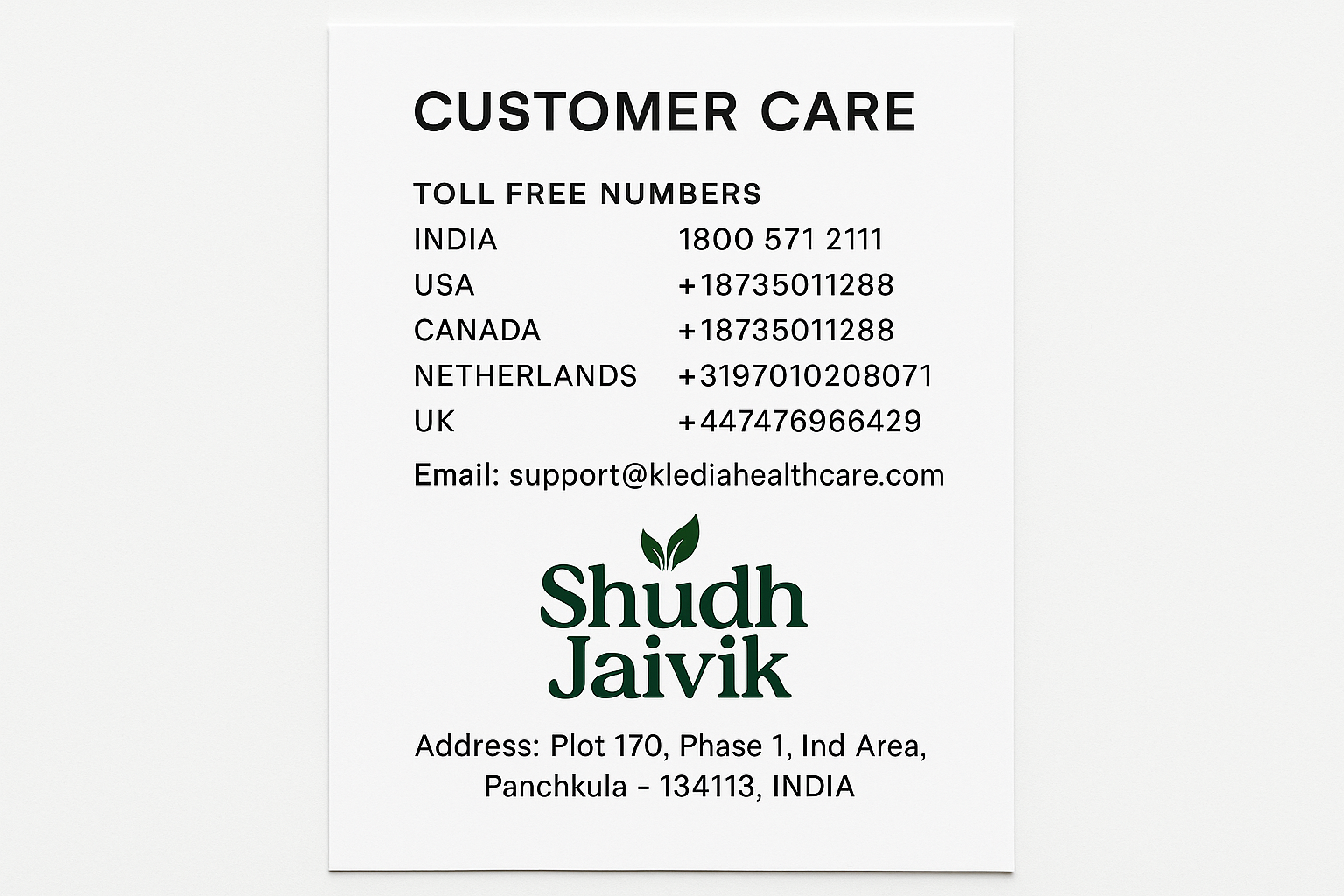 Shudh Jaivik - Customer Care Contact Details