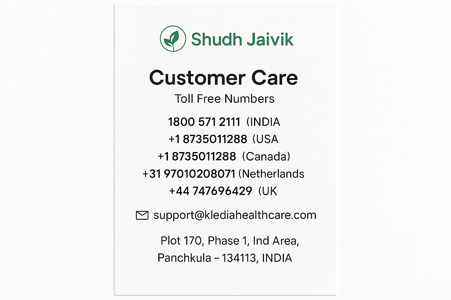 Shudh Jaivik - Customer Care Contact