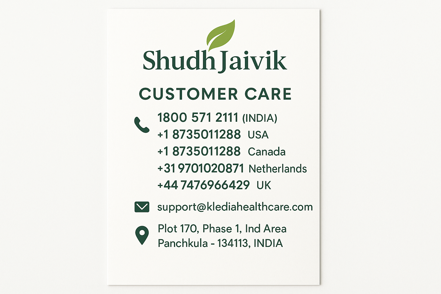 Shudh Jaivik - Customer Care Contact