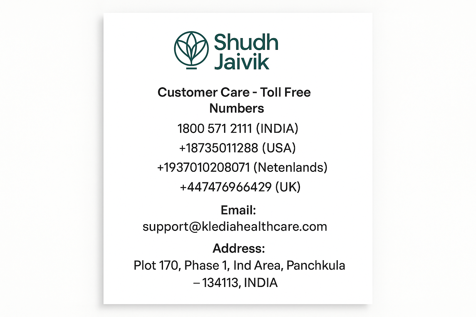 Shudh Jaivik - Customer Care Contact