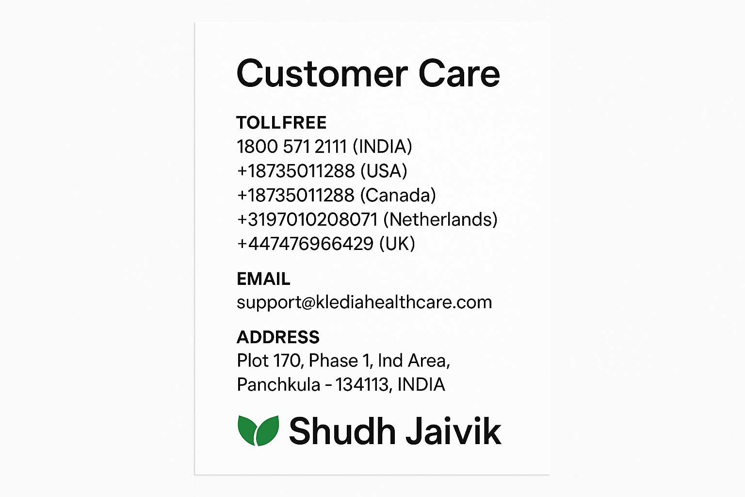 Shudh Jaivik - Customer Care Contact