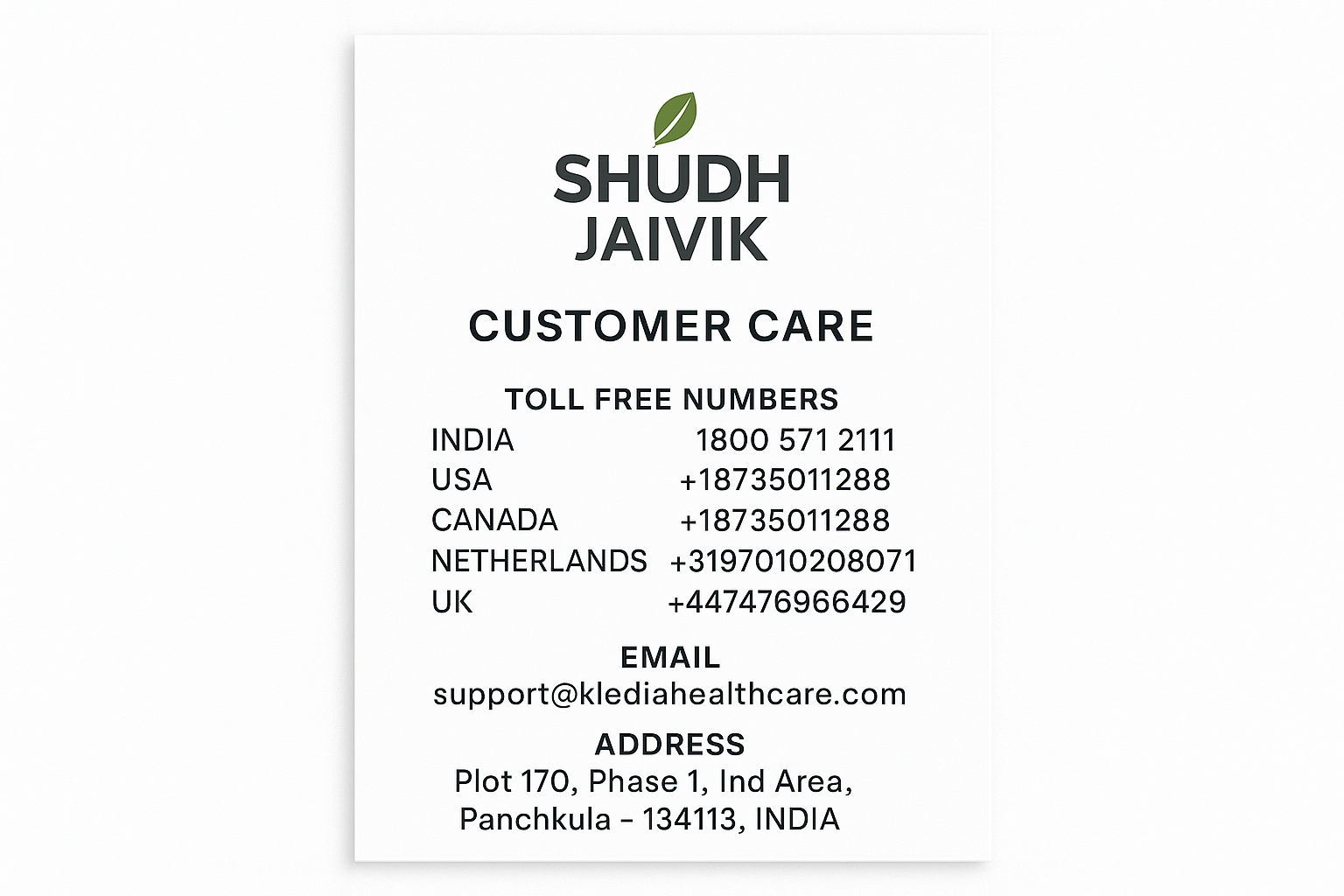 Shudh Jaivik - Customer Care Details
