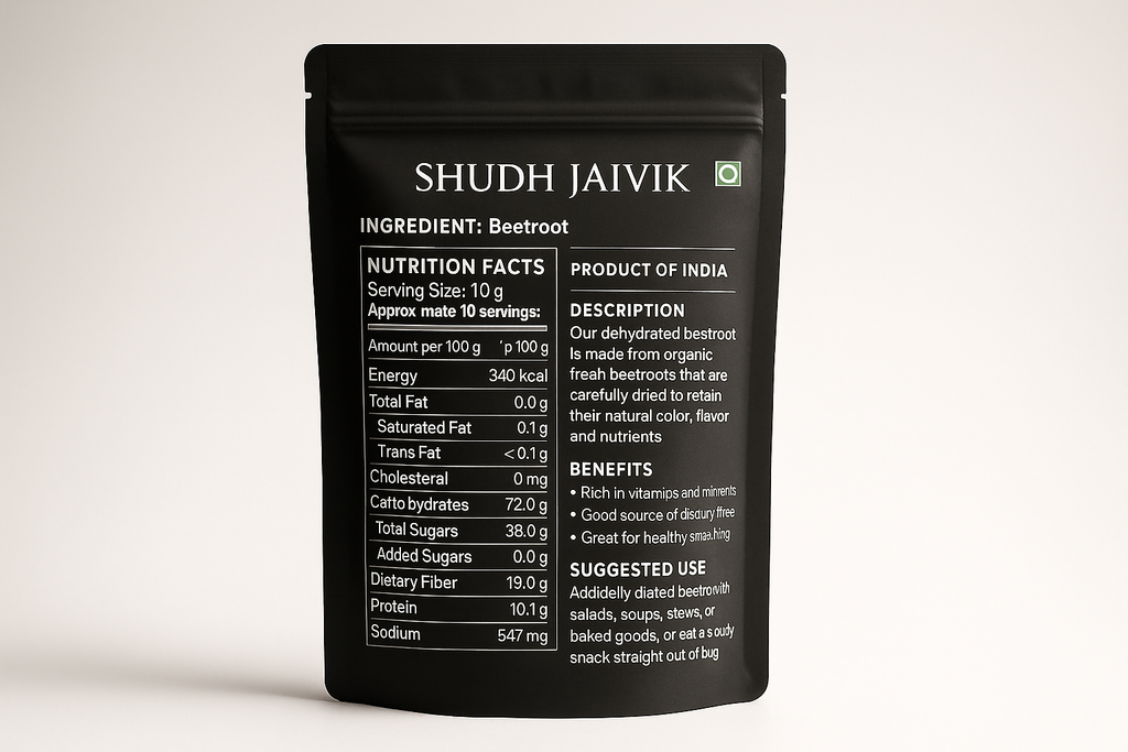 Shudh Jaivik Dehydrated Beetroot - Back Label with Ingredients