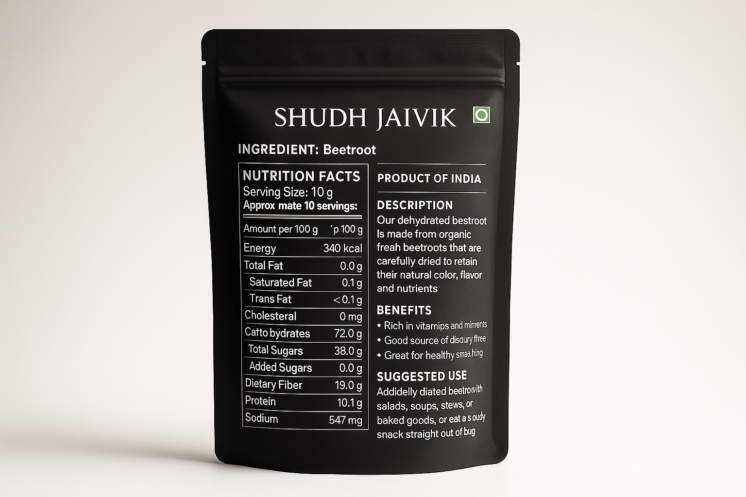 Shudh Jaivik Dehydrated Beetroot - Back Label with Ingredients