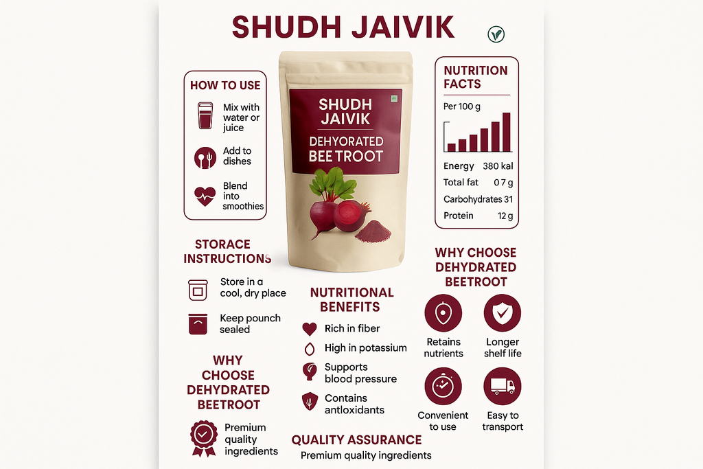 Shudh Jaivik Dehydrated Beetroot - Complete Product Infographic