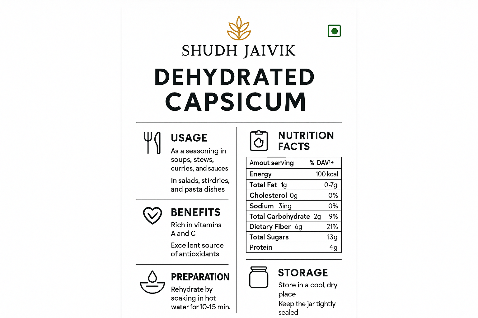 Shudh Jaivik Dehydrated Capsicum - Complete Infographic