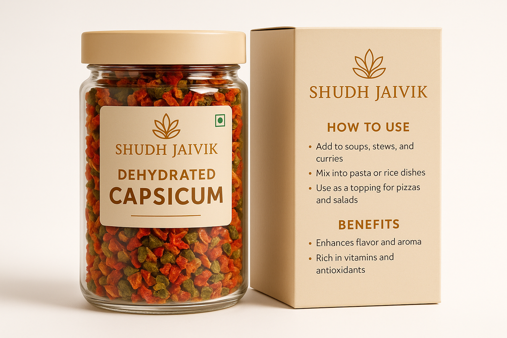 Shudh Jaivik Dehydrated Capsicum - Product with Packaging Box