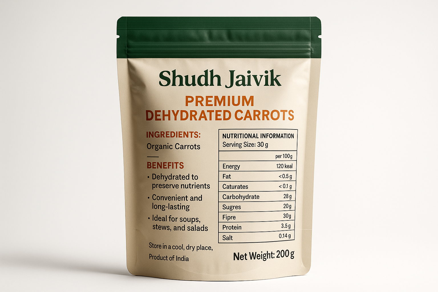 Shudh Jaivik Dehydrated Carrots - Back Label