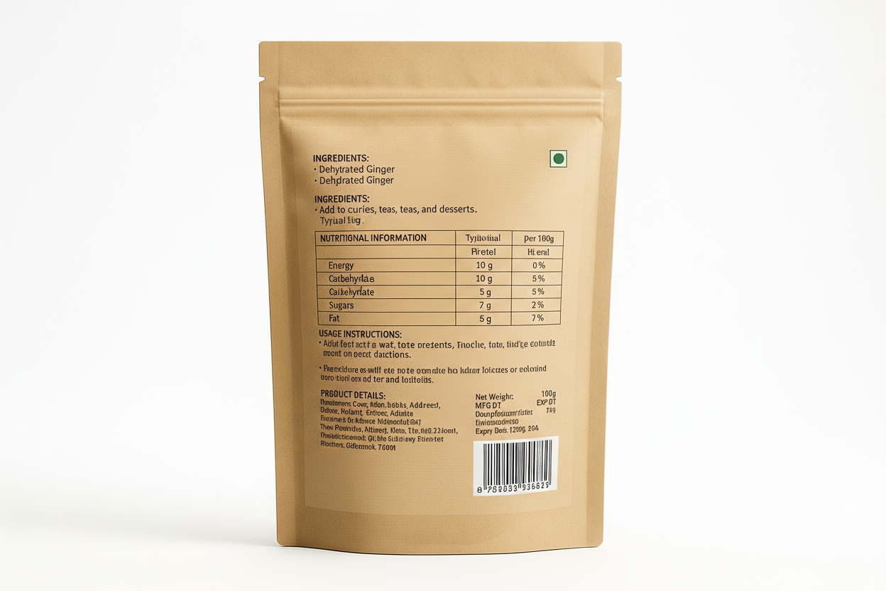 Shudh Jaivik Dehydrated Ginger Back Label