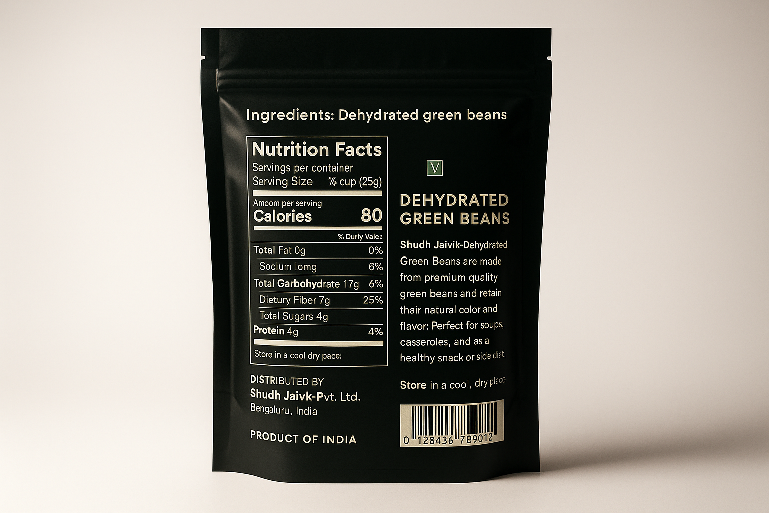 Shudh Jaivik Dehydrated Green Beans - Back Label View