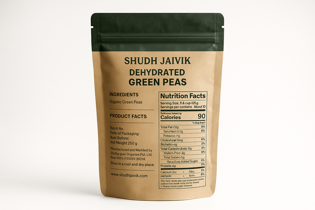 Shudh Jaivik Dehydrated Green Peas - Back Label View