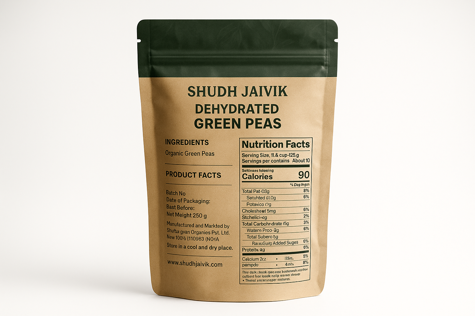 Shudh Jaivik Dehydrated Green Peas - Back Label View