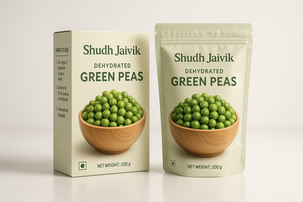 Shudh Jaivik Dehydrated Green Peas - Product with Carton Box