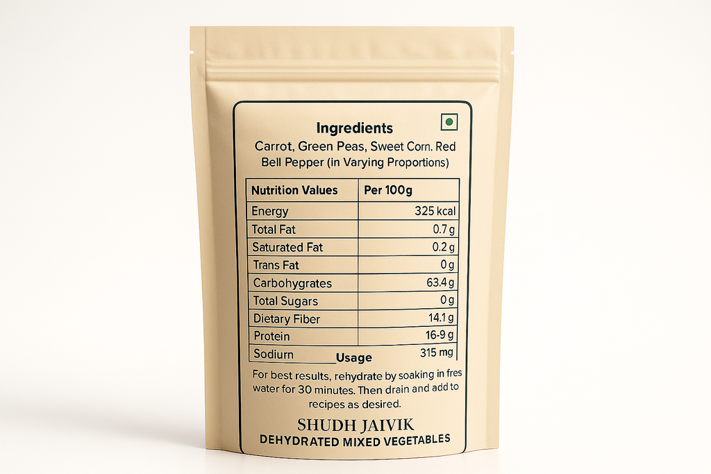 Shudh Jaivik Dehydrated Mixed Vegetables - Back Label