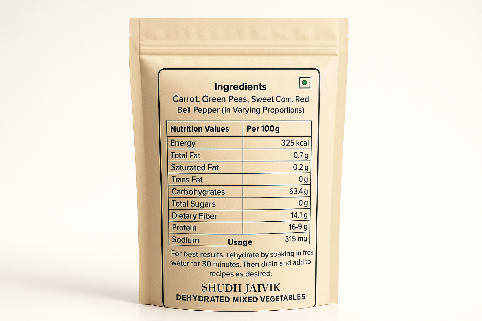 Shudh Jaivik Dehydrated Mixed Vegetables - Back Label