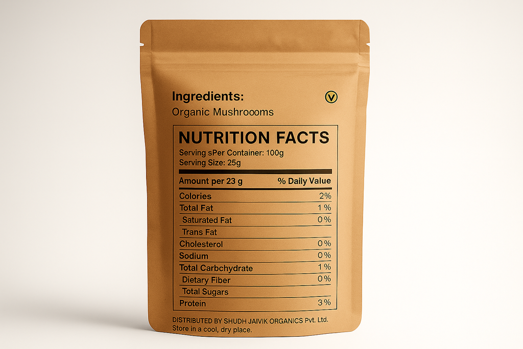 Shudh Jaivik Dehydrated Mushrooms - Back Label with Ingredients
