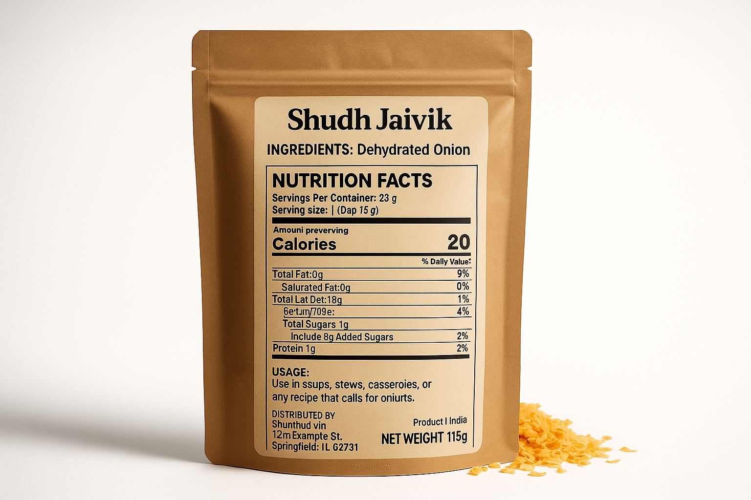 Shudh Jaivik Dehydrated Onions - Back Label View