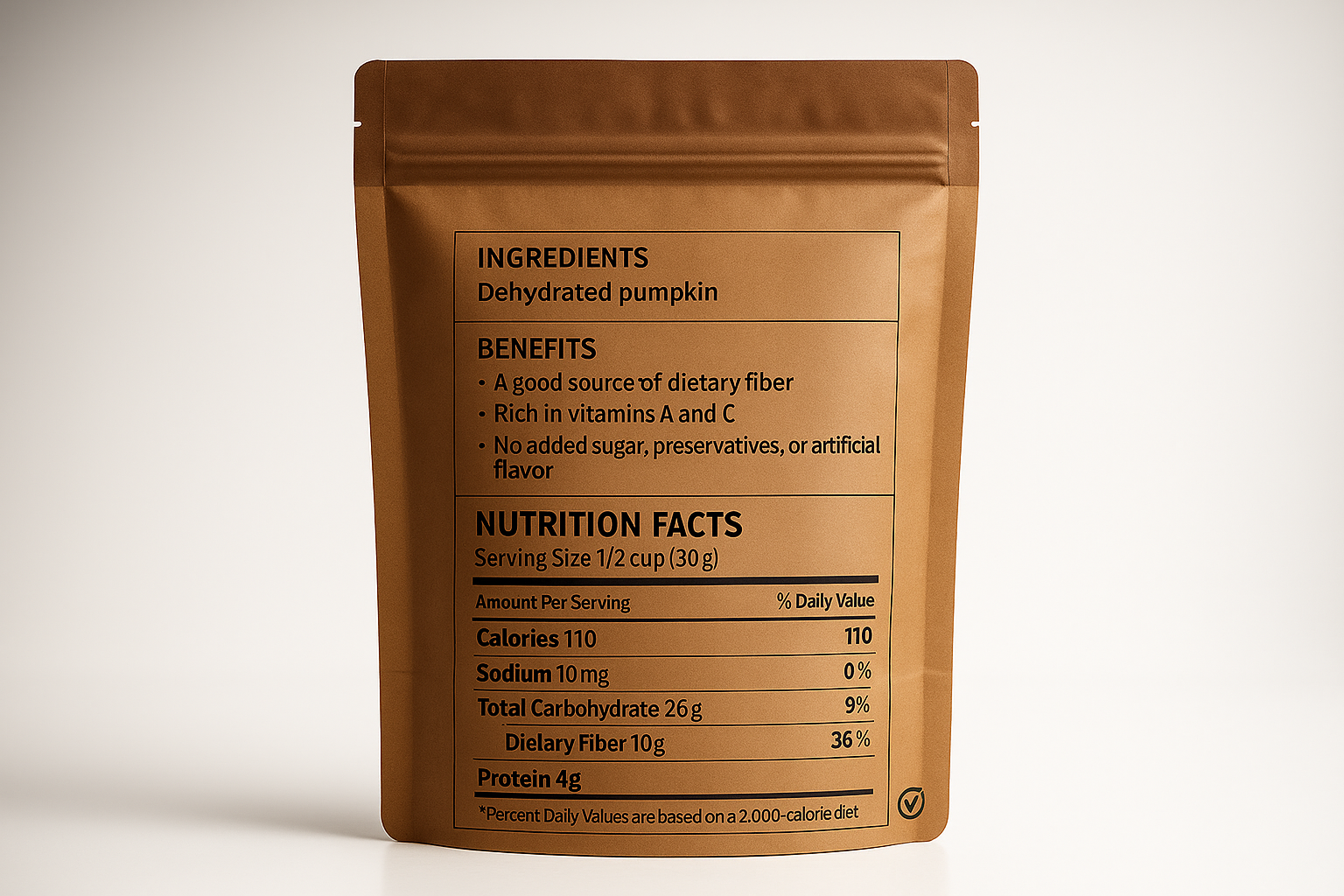 Shudh Jaivik Dehydrated Pumpkin - Back Label with Ingredients