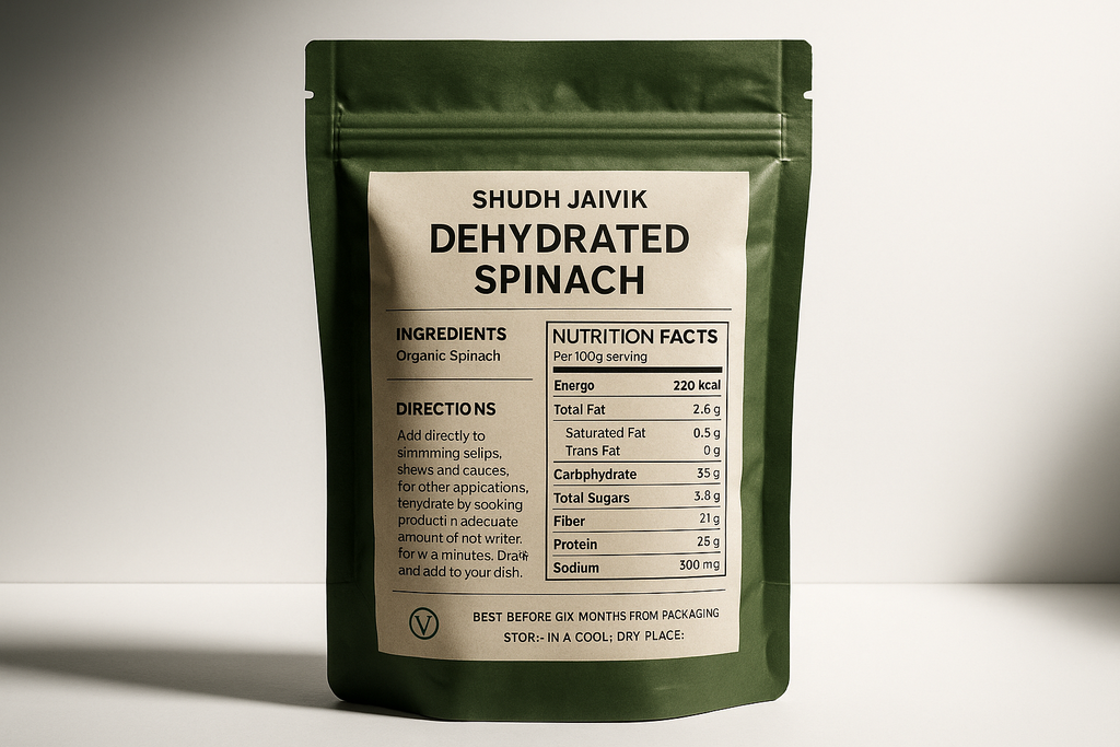 Shudh Jaivik Dehydrated Spinach - Back Label