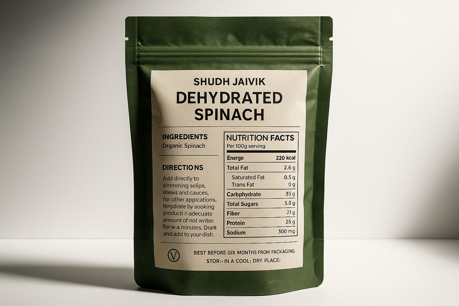 Shudh Jaivik Dehydrated Spinach - Back Label