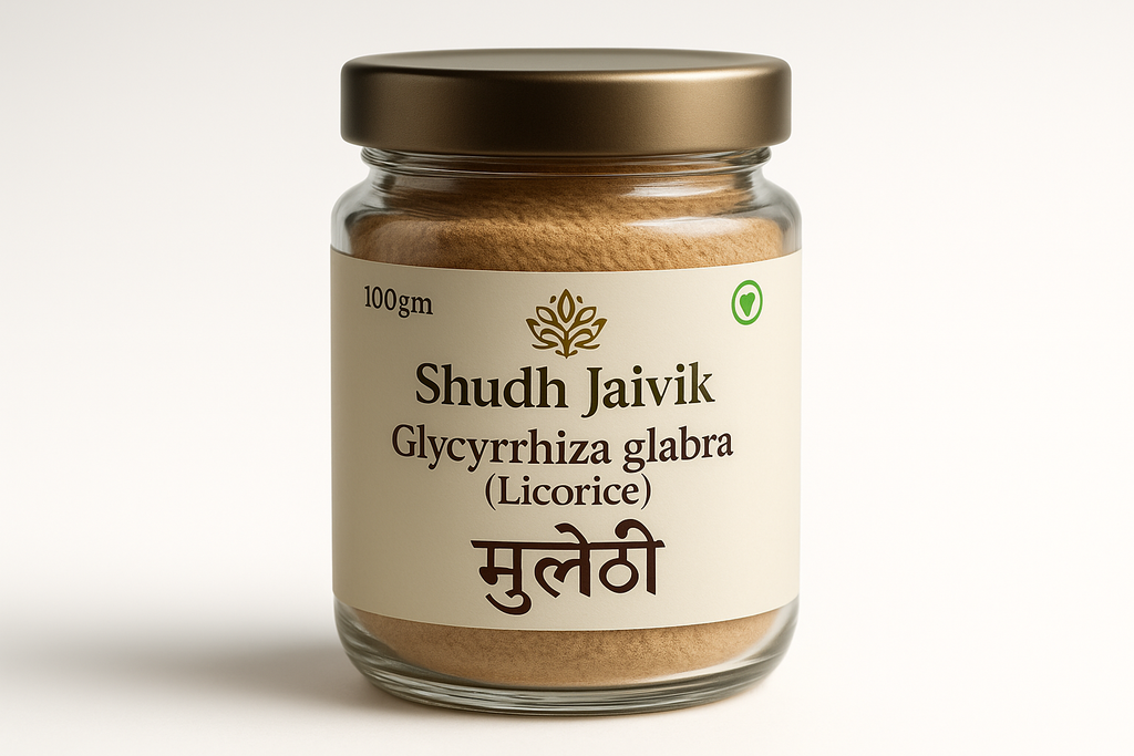 Shudh Jaivik Glycyrrhiza glabra (Licorice) मुलेठी - Premium Glass Jar 100gm
