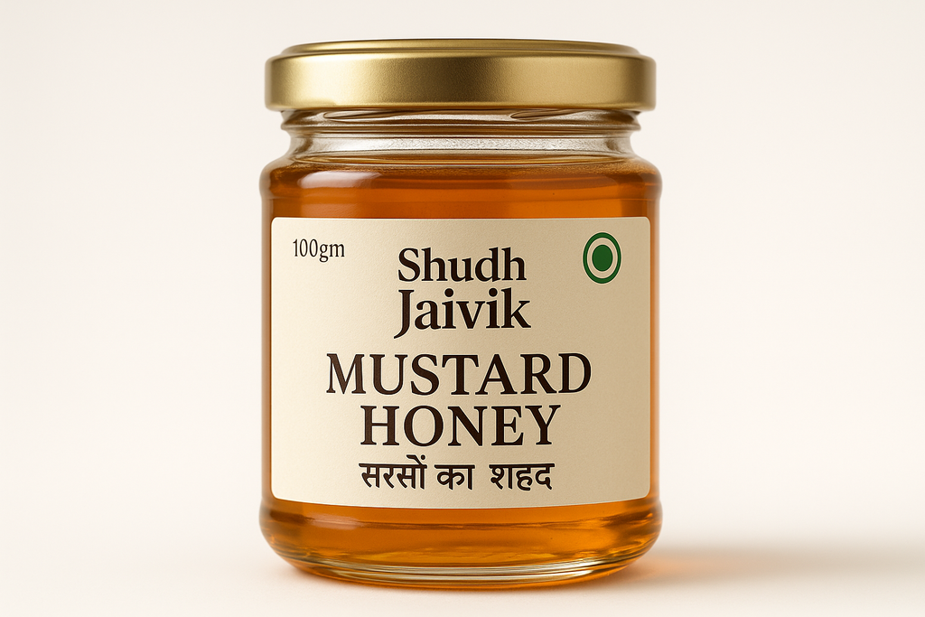 Shudh Jaivik Mustard Honey - Premium Glass Jar Front View